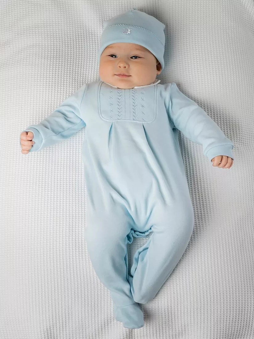 Conjunto de pijama y gorro bordados para bebé Malcolm de Emile et Rose, azul