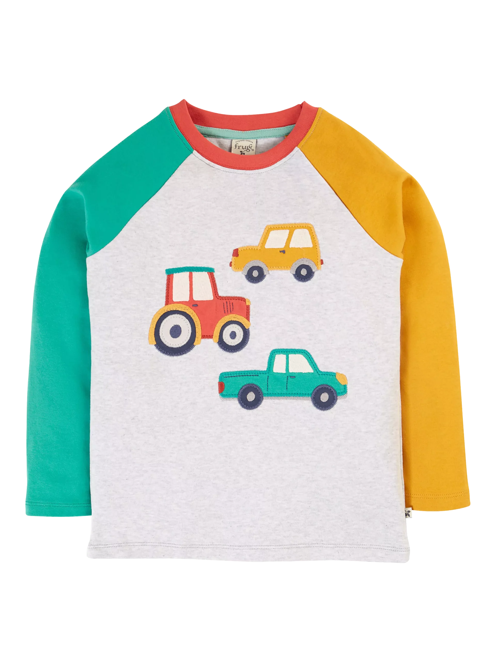 Camiseta de manga raglán de algodón orgánico Alfie de Frugi Kids, gris jaspeado
