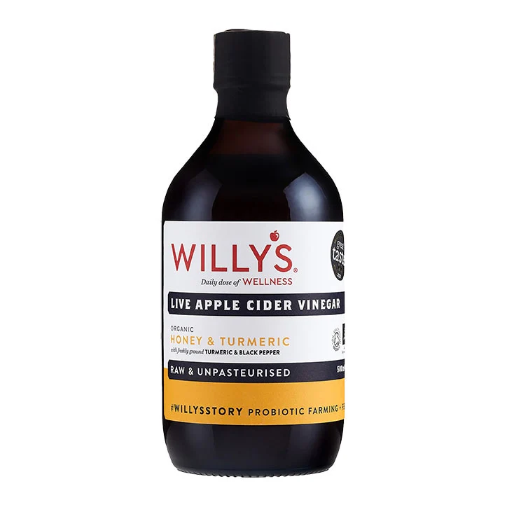 Vinagre de sidra de manzana orgánico con miel y cúrcuma de Willy, 500 ml