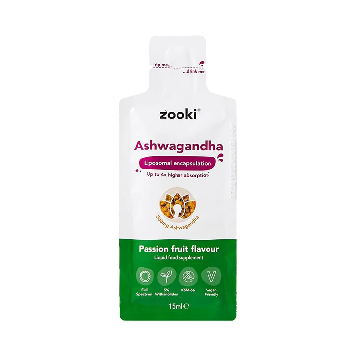 Sobre de ashwagandha liposomal de Zooki, 15 ml