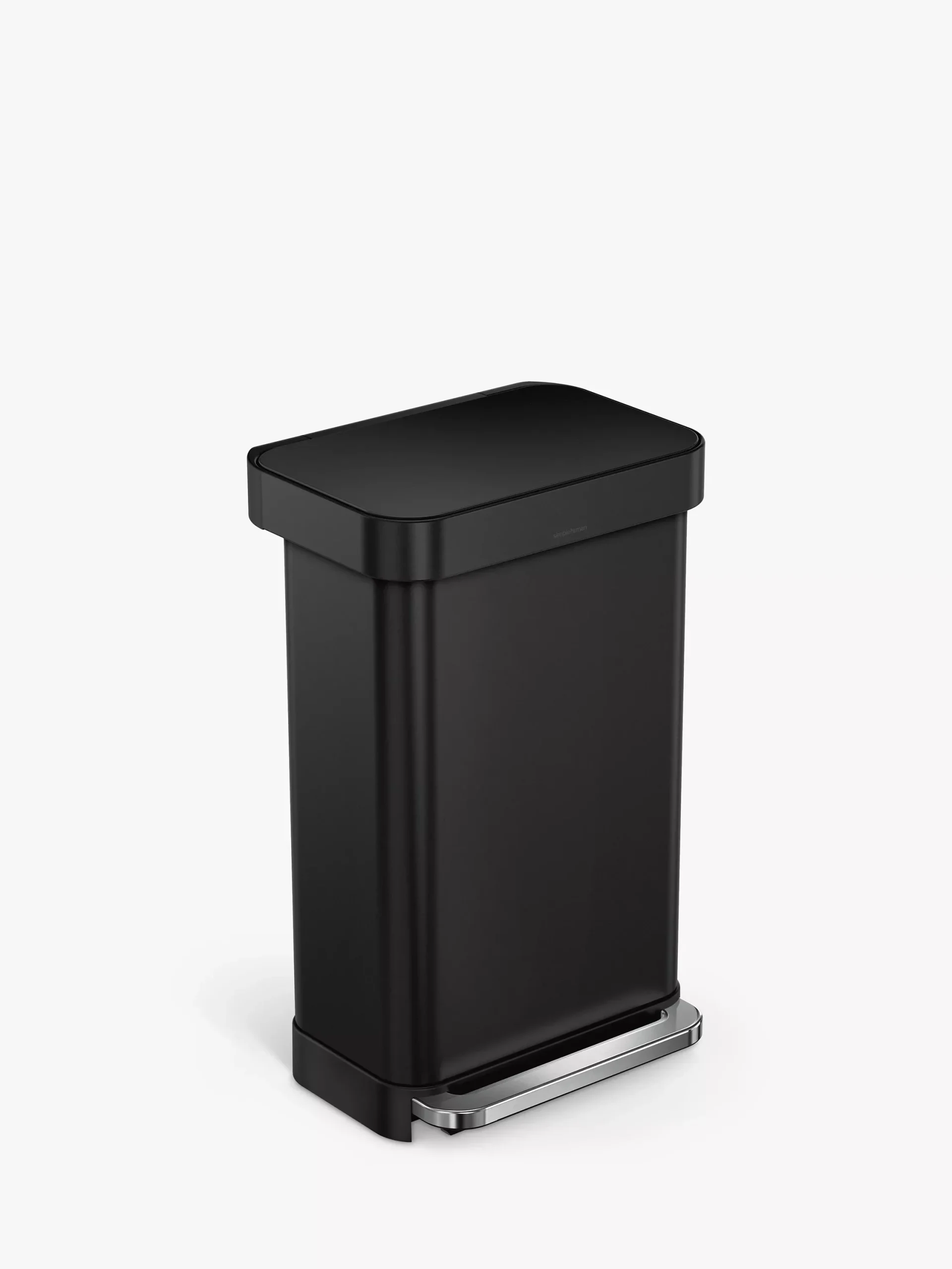 Papelera rectangular con pedal y bolsillo para bolsa de basura simplehuman, color negro mate, 45 l