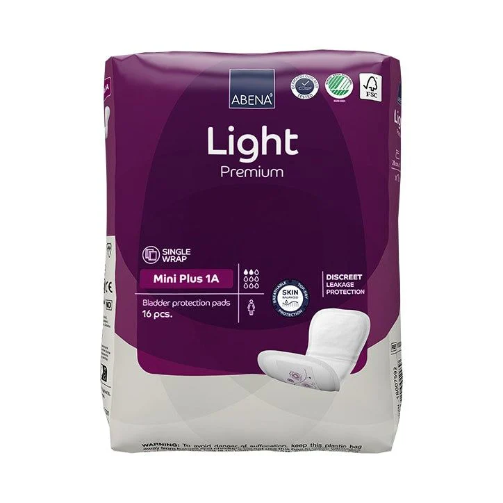 Abena Light Mini Plus 1A, capacidad de absorción de 200 ml, 16 compresas para incontinencia
