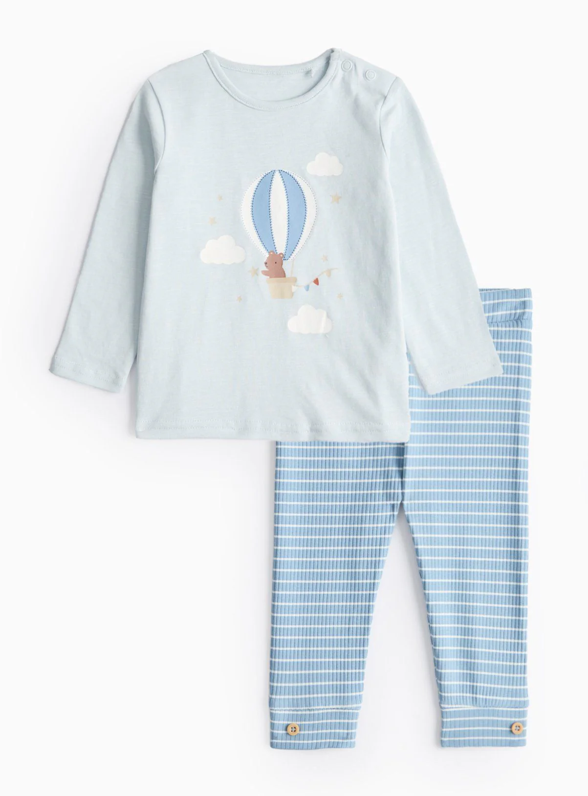 Conjunto de top con estampado de globos azules y leggings de rayas de 9 a 12 meses
