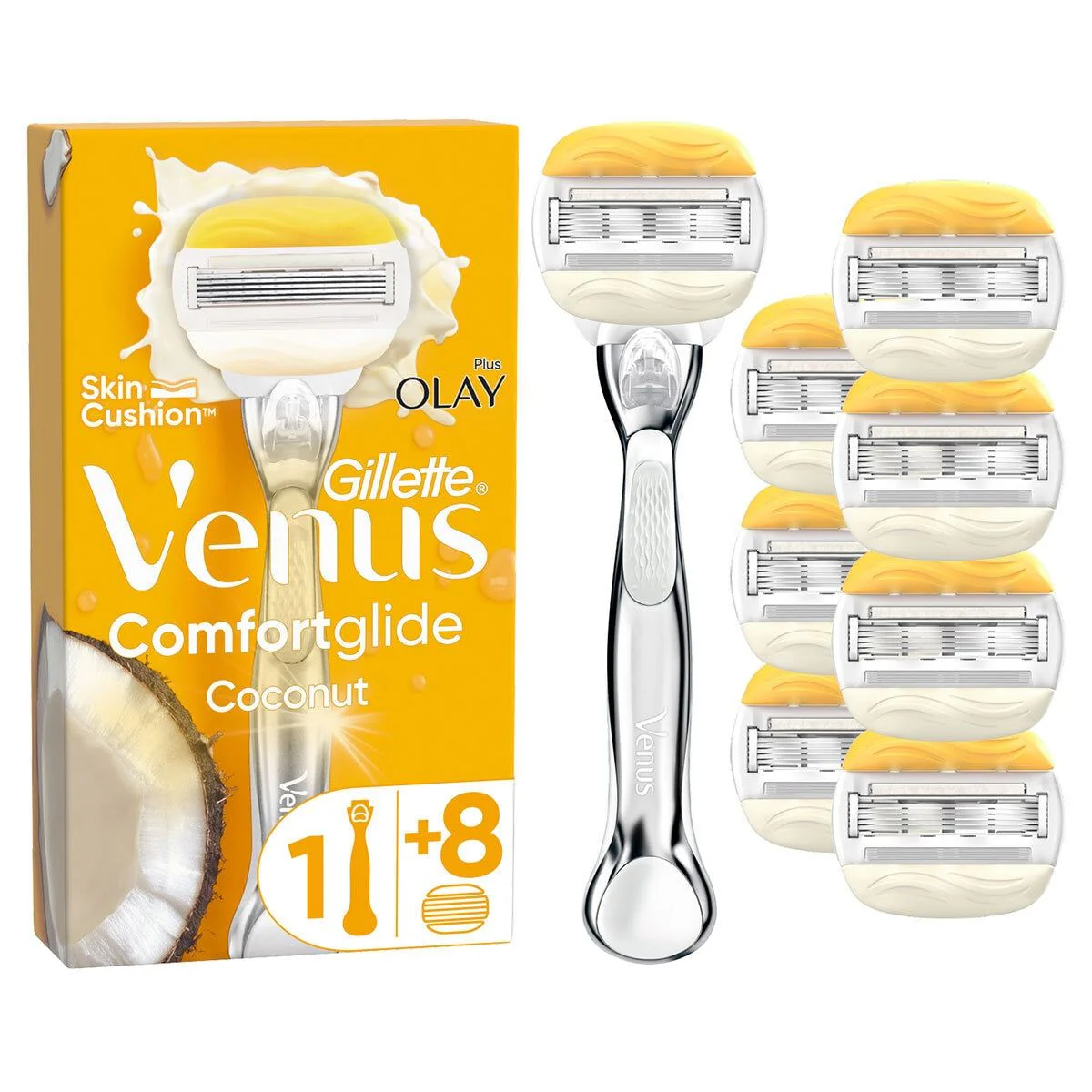 Gillette Venus Comfortglide con Olay, mango de metal platino y 8 hojas - Imagen 6