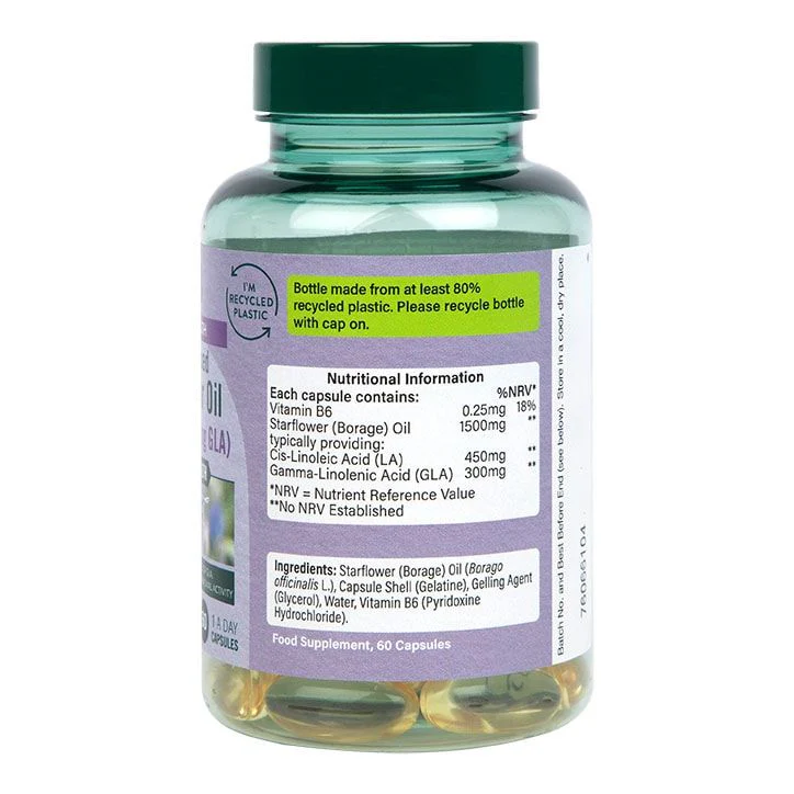 Aceite de borraja prensado en frío de alta potencia de Holland & Barrett, 1500 mg, 60 cápsulas